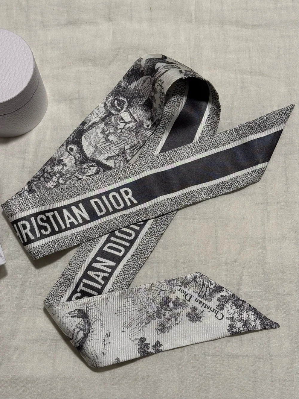 Dior Ivory and Gray Toile de Jouy Sauvage Mitzah Scarf - new